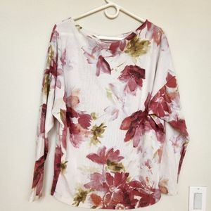 Large, White Birch long sleeved Dolman style sleeves, floral